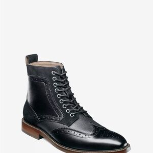 Stacy Adams Black Leather Wingtip Boots